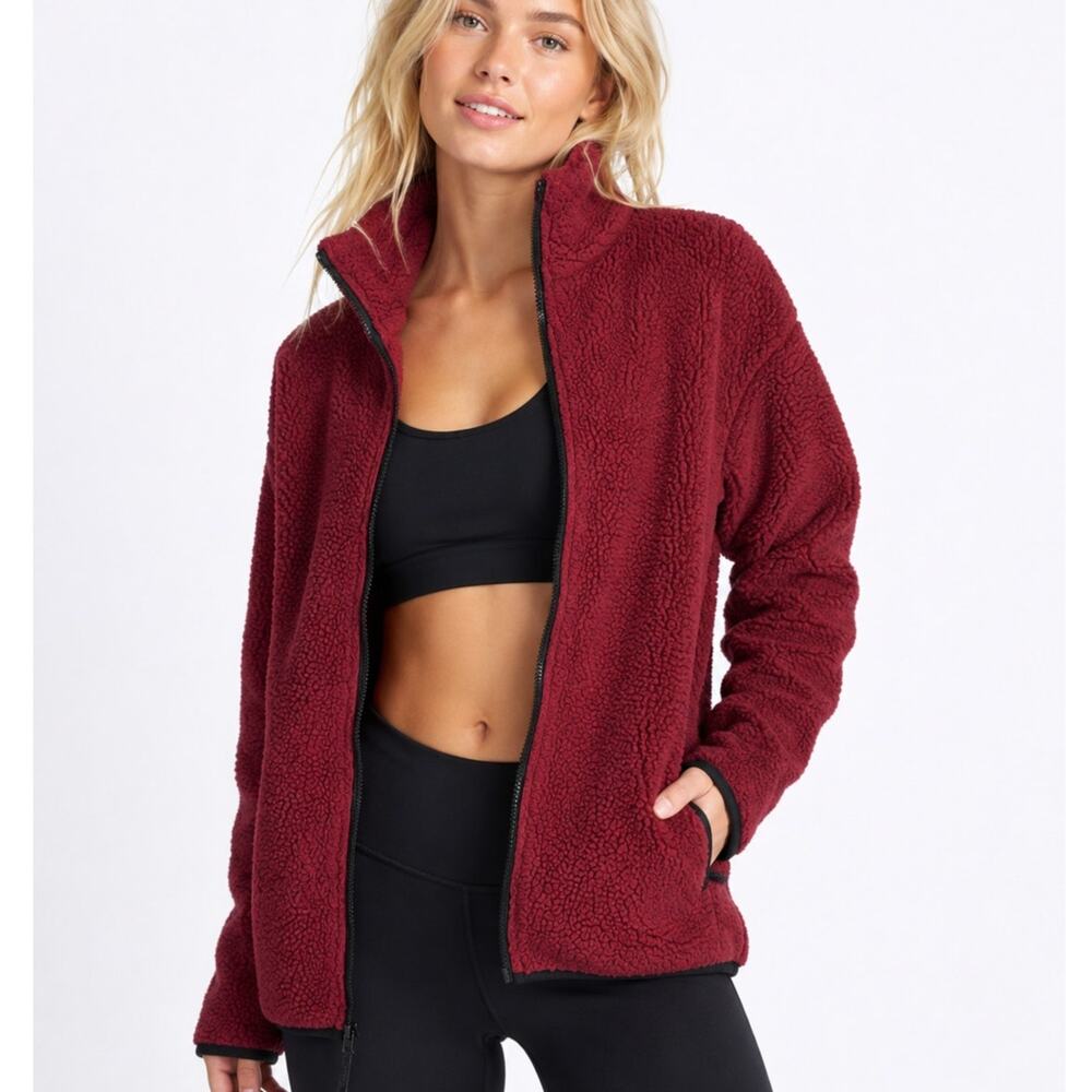 Victoria's Secret PINK Zip Sherpa Teddy Jacket Ruby Red Size S